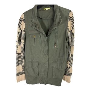 Gianni Bini Jacket Womens L Blue Cotton Button Up Zip Up Pockets Stretch AA64